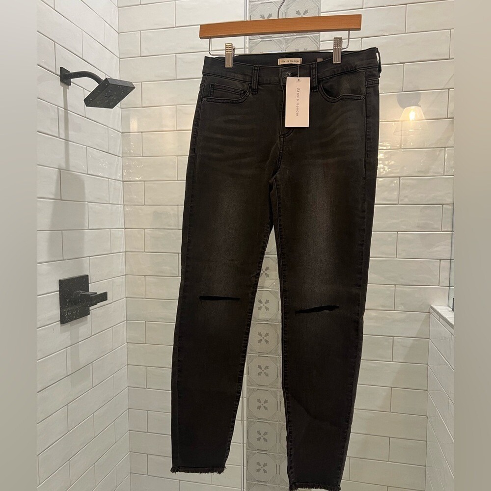 Stevie Hender distressed black jeans mid rise size‎ 11 NWT denim